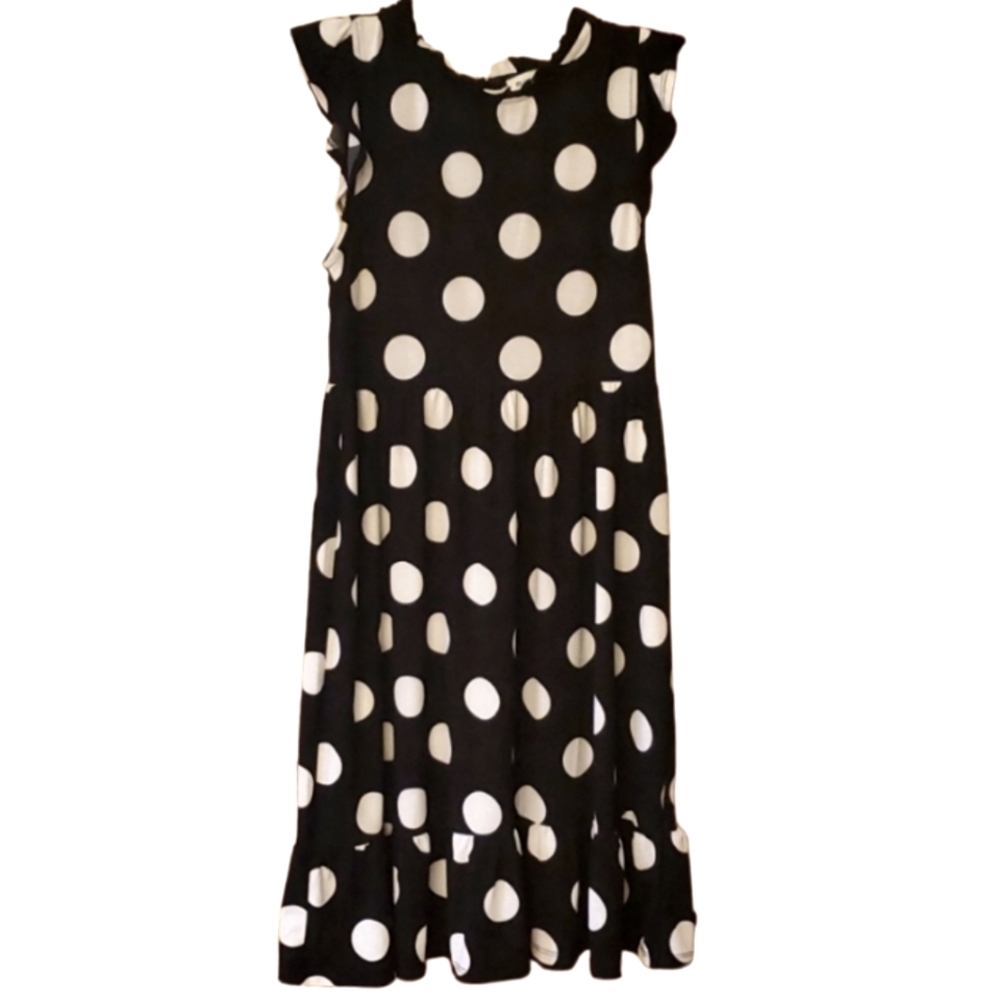 Monteau Womans Black Ruffle Dress with Polka‎ Dots Size Small